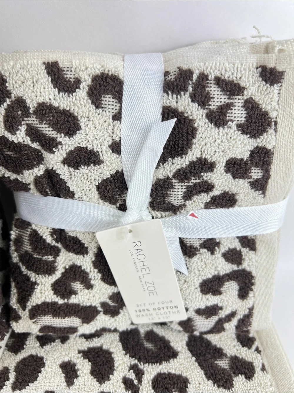 Rachel Zoe Leopard Bath Towel Set Brown Cream Animal Print Soft Cotton 8 Pc NEW